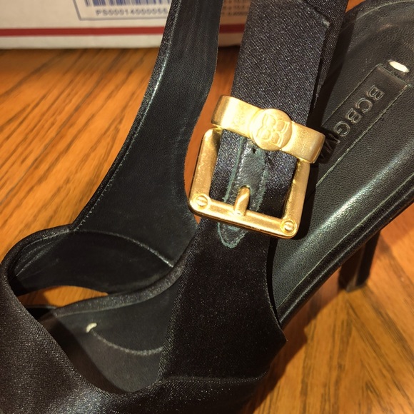 BCBG MAXAZRIA BLACK SATIN LEATHER PLATFORM HEELS - Picture 6 of 10